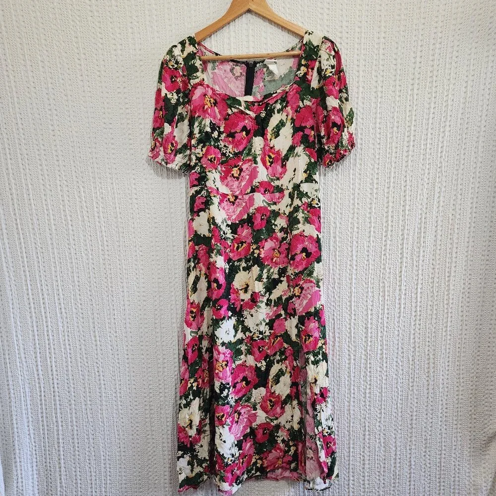 H&M Women's Floral Patterned Midi Flowy Dress in Pink and Cream Size Medium - Picture 4 of 16